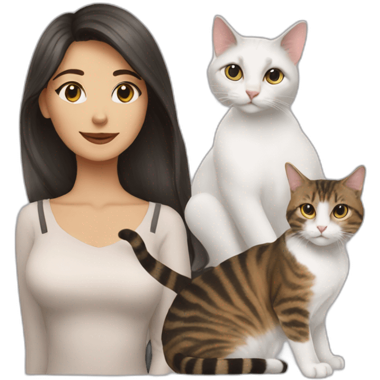 three cats and a lady emoji