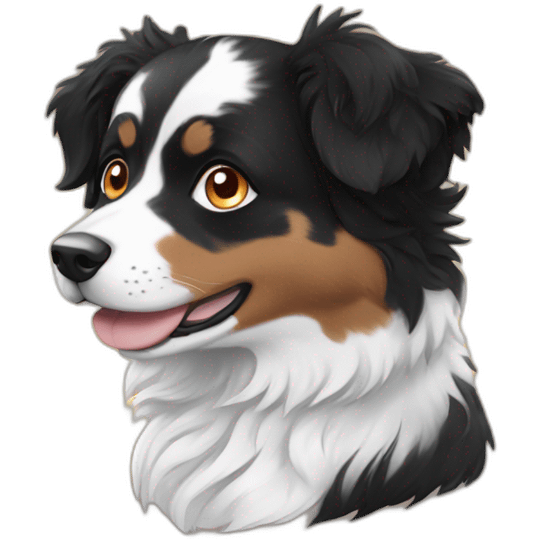 black, white and fire with blue eyes mini australian shepherd sitting emoji