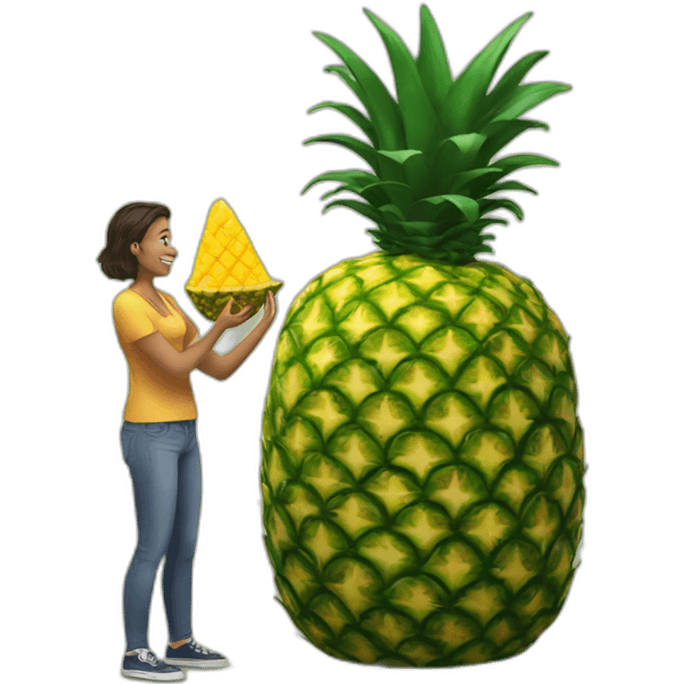 Human sized pineapple eating a human emoji