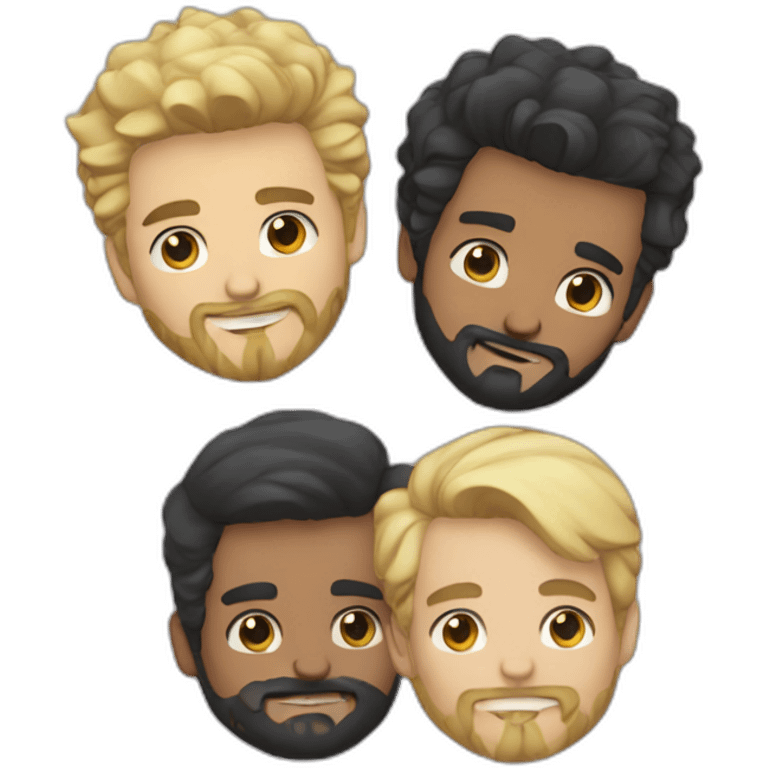 Gay male couple one of them Latino with beard male and the other guy an Australian blonde hair , with a cat in the middle emoji