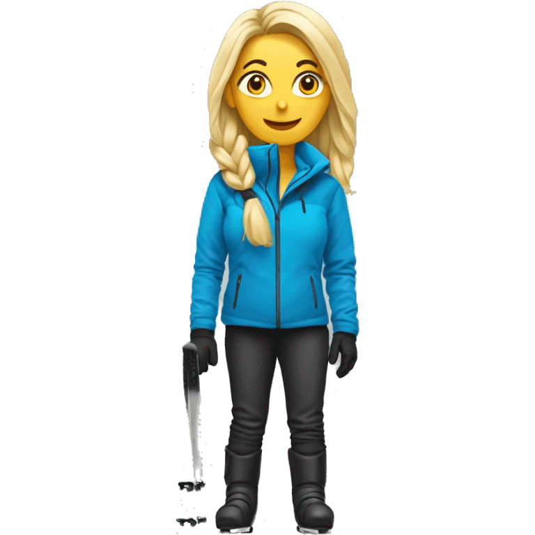 Blonde woman doubt splits in ski clothing and ski boots emoji