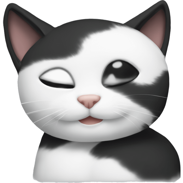 Black and white cat cuddling with Leilla emoji