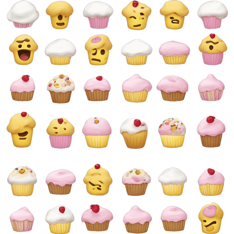 buatlah emoji dengan Thema vanilla muffins cake dengan warna soft pink dan white yang lucu dan imut  emoji