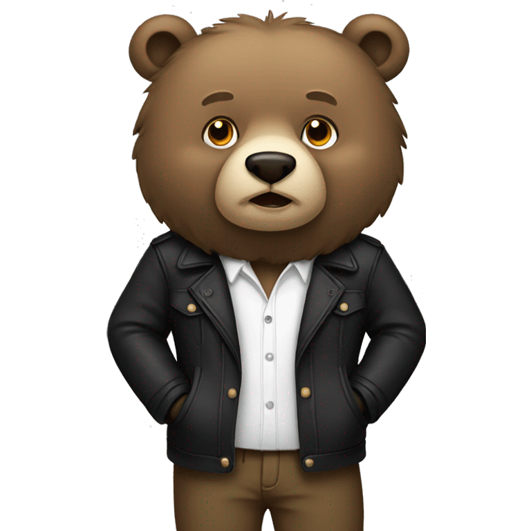 A bear in black jacket and white shirt emoji