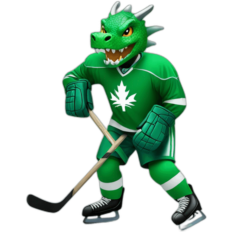 green dragon playing ice hockey emoji