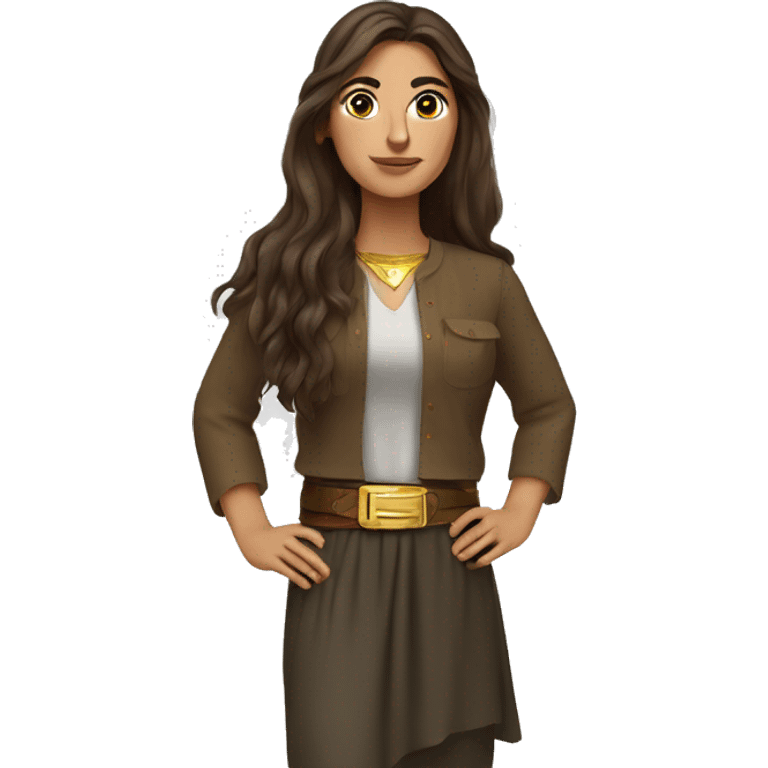 Kurdish woman, long brown hair, small gold belt  emoji