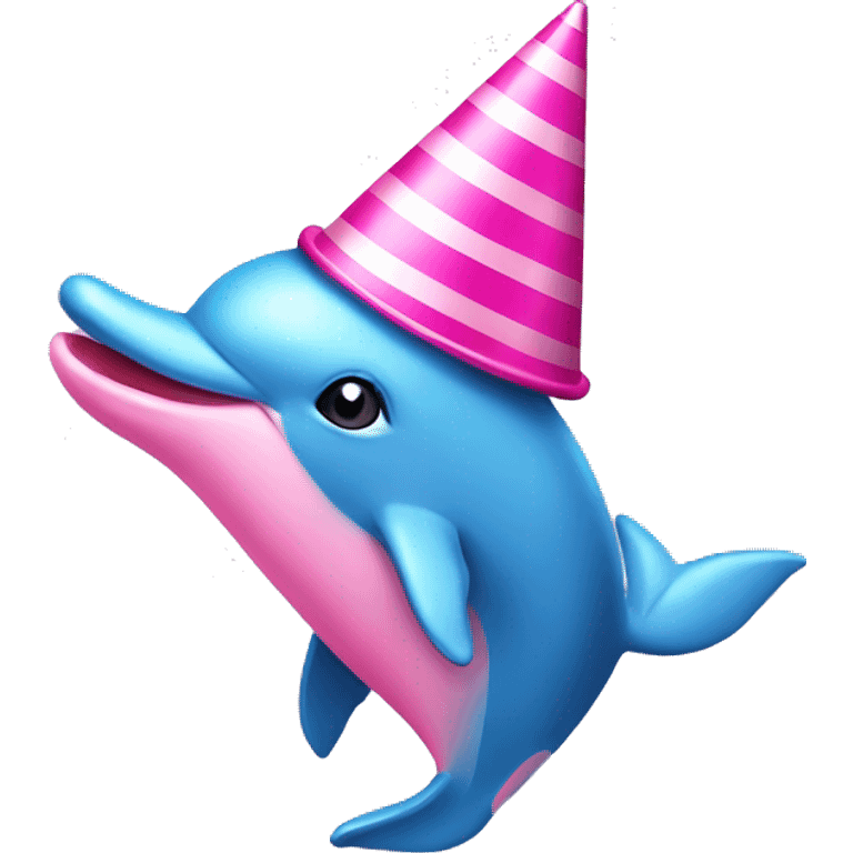 Pink dolphin with a party hat emoji