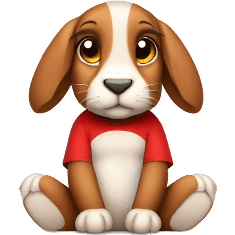 Cute brown floppy downward ears rabbit wearing red tshirt sitting  emoji