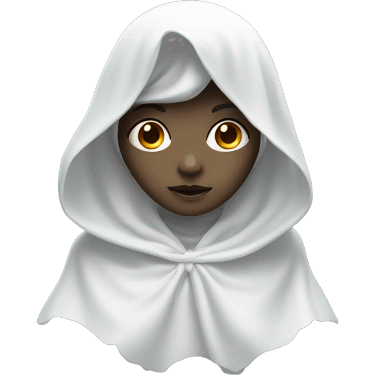 Ghost girl with head cover with white cloth with skin color white and pretty eyes emoji