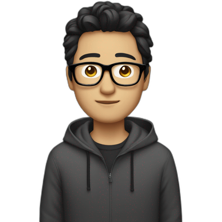 Dale, Chinese male, black hair, glasses, hoody, looking chill and cool emoji