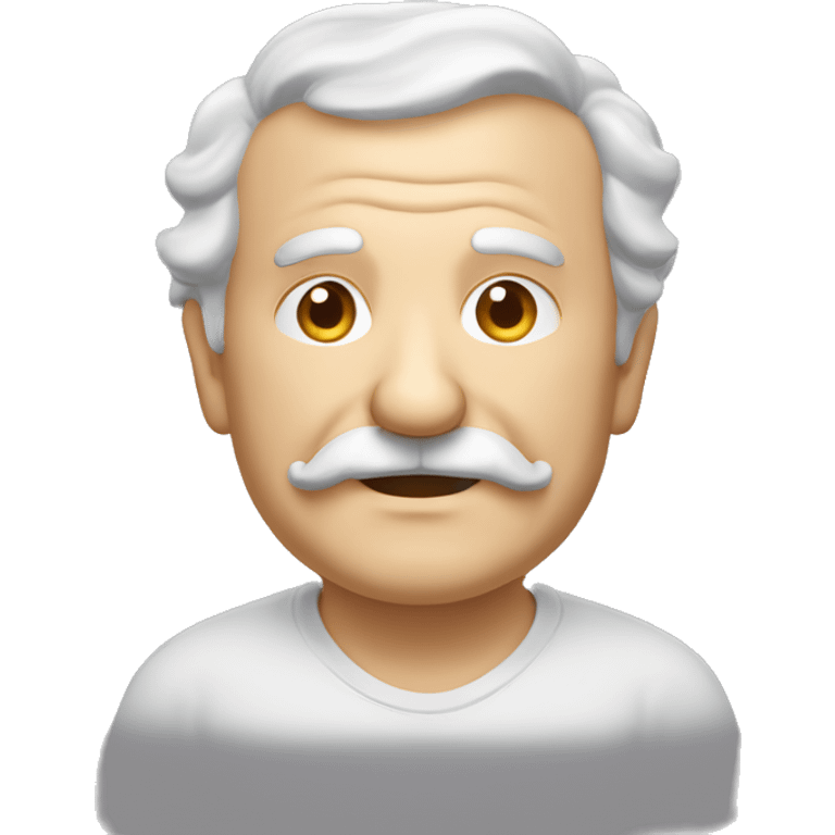 Short pudgy old man over enthusiastic face bald forehead long wavy hair moustache  emoji