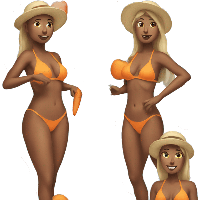 Woman with a carrot in one hand wearing a bikini emoji