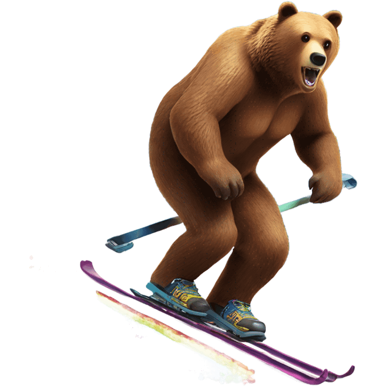 Grizzly bear skiing down a mountain made of skittles emoji