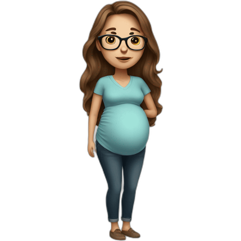 Pregnant White woman with long brown hair and glasses emoji