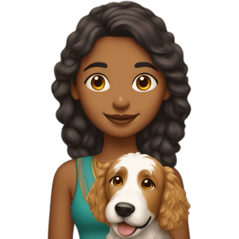 Indian girl with her golden doodle dog emoji