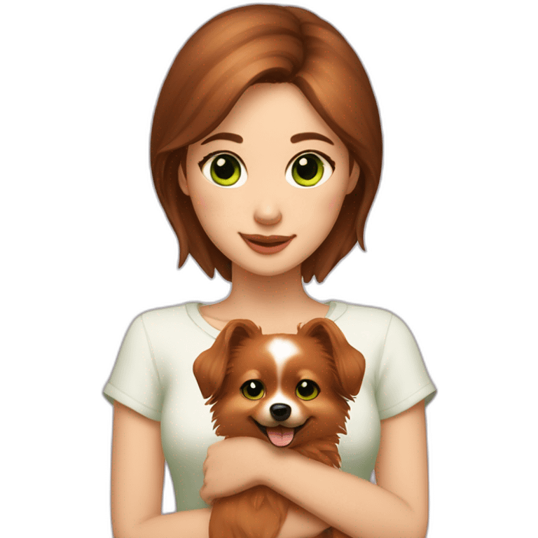 light-skinned-girl-with-brown-hair-and-green-eyes-petting-red-pomeranian emoji