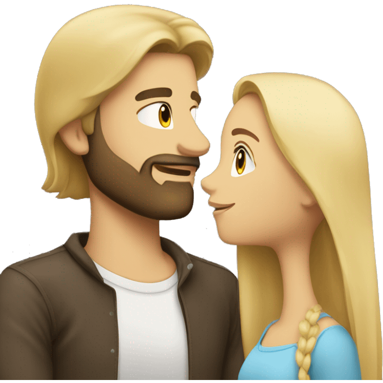 Brunette guy with beard kissing blond girl with long hair emoji