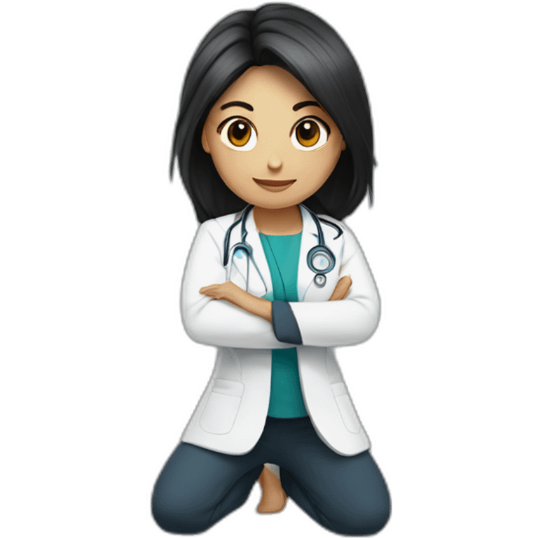 female doctor with dark long hair doing squat exercise emoji