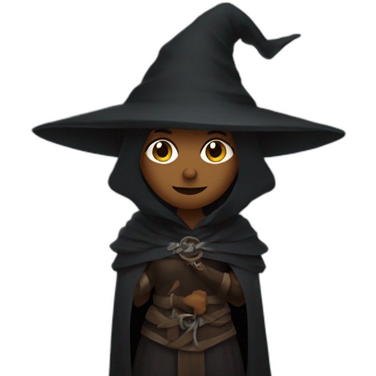 Witch in black, face covered, dressed in old viking clothes emoji