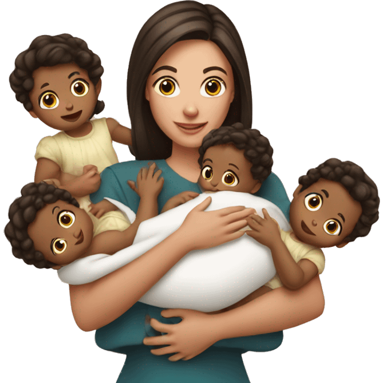 Brunette holding five babies emoji