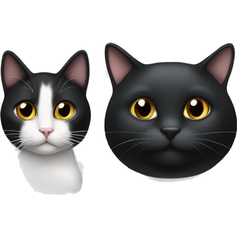 Two pet cats one is black and larger than the other which is a tuxedo cat emoji