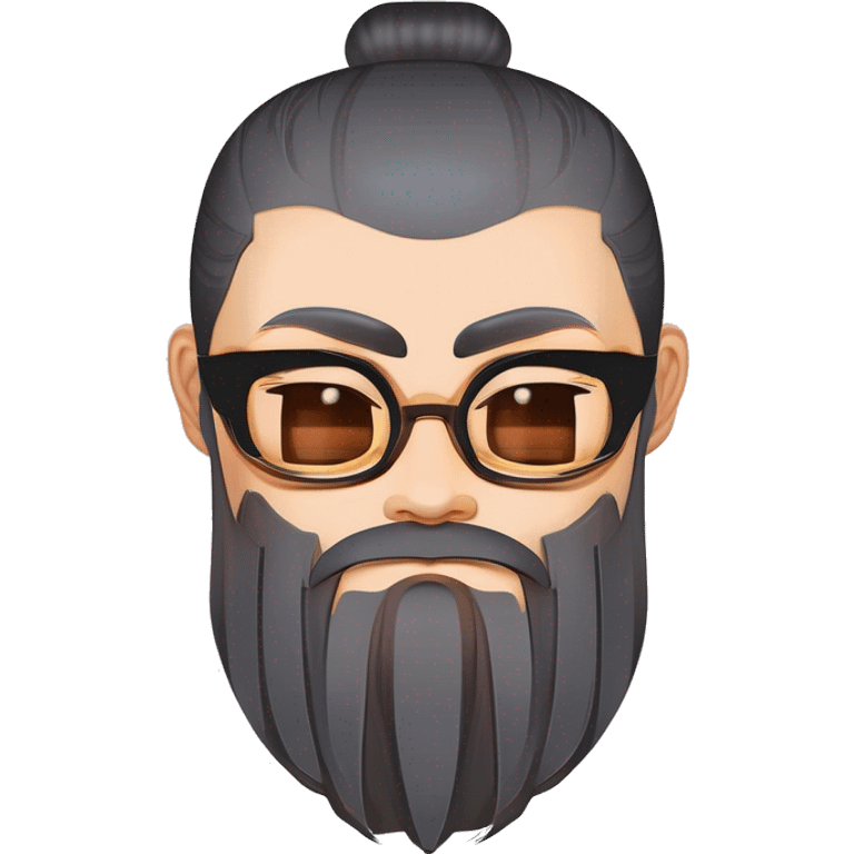 、"Laozi: Ancient Chinese philosopher, Hanfu, topknot, beard, black beard, willow-leaf eyebrows, phoenix eyes, long face, wide face." emoji