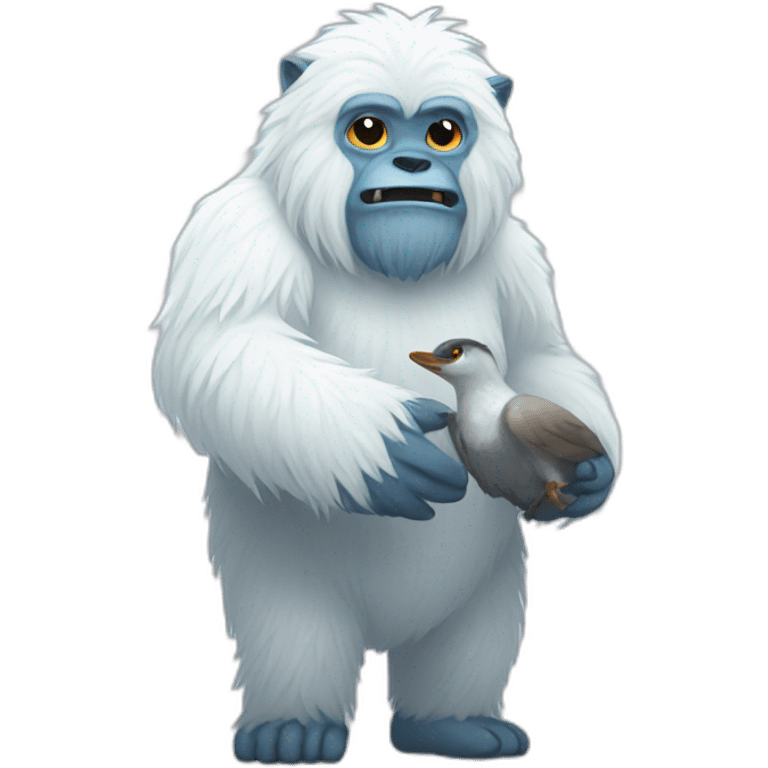 a yeti a holding bird emoji