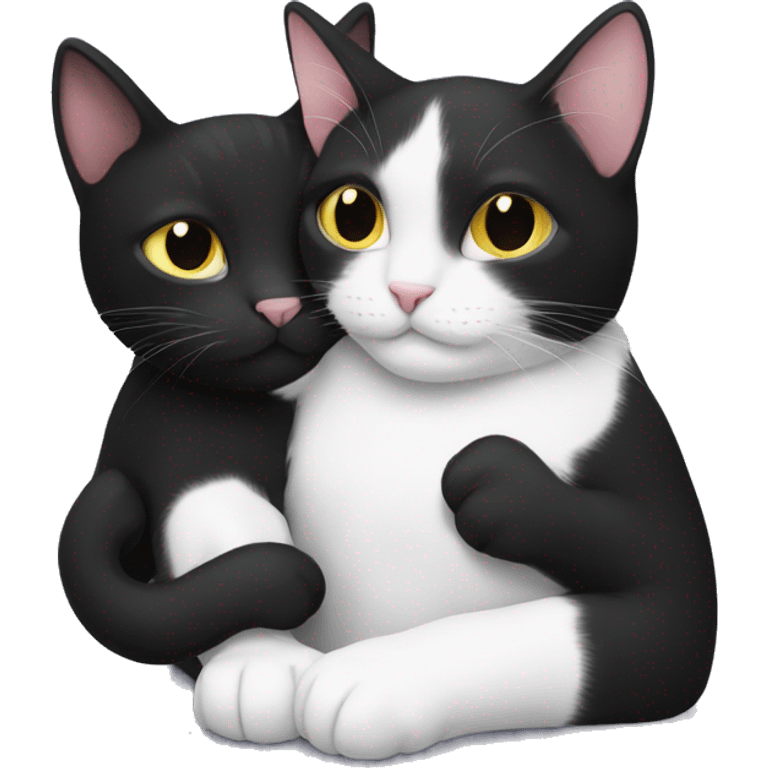 black and white cat cuddling with black cat emoji