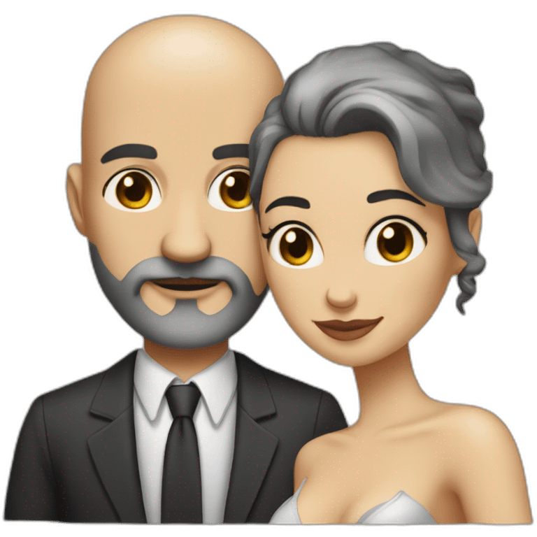 Sexy bald man with a grey little beard and a thin woman with long black hair emoji