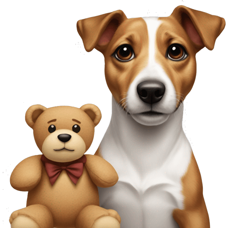 a jack russel with a giant teddy bear emoji