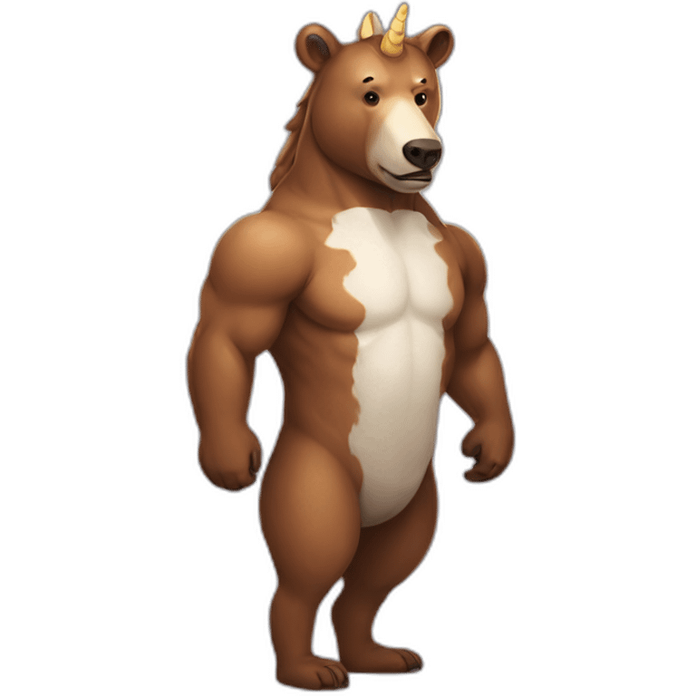 a bear with half horse half human body wearing a unicorn horn emoji