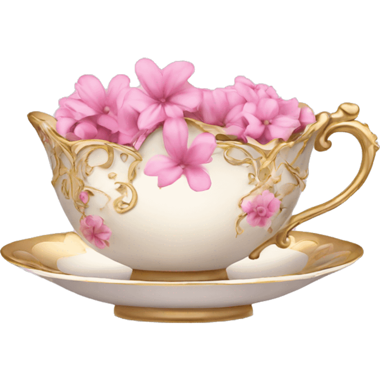 princess tea cup with pink flowers and gold details  emoji