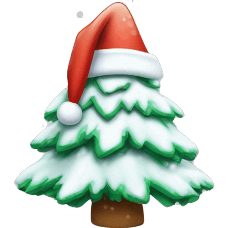 christmas tree with snow and a santa hat emoji