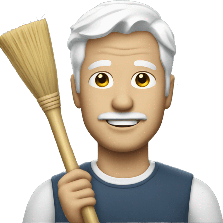 Man with white hair holding a broom emoji