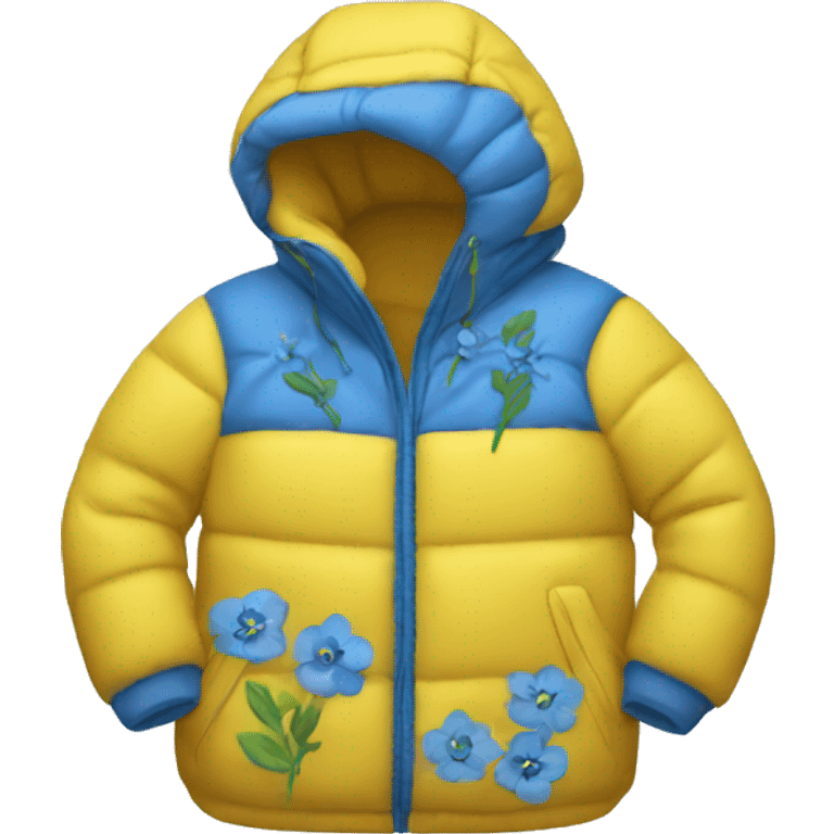 Yellow down jacket with blue flowers emoji