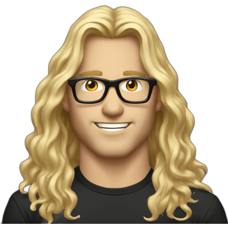 man with long wavy blonde hair, black t-shirt, and glasses, playing casio keyboard emoji