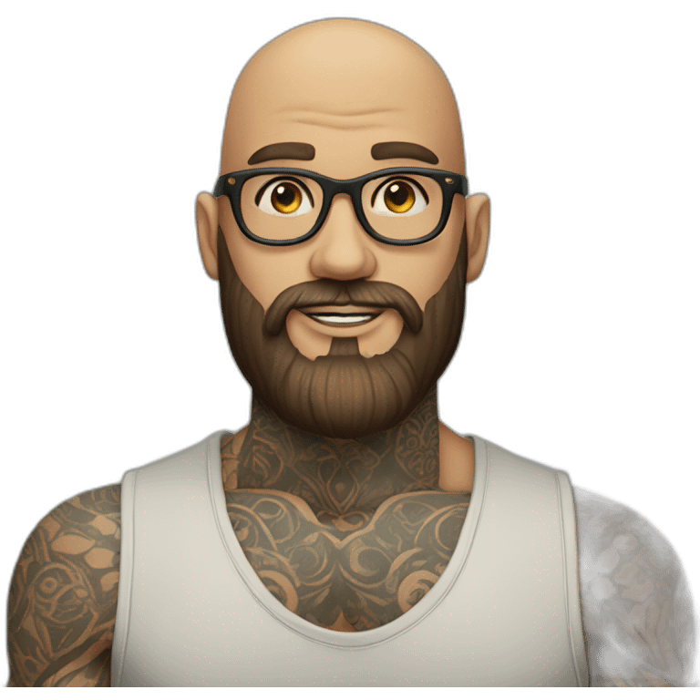 Tattooed beard man bald with glasses emoji