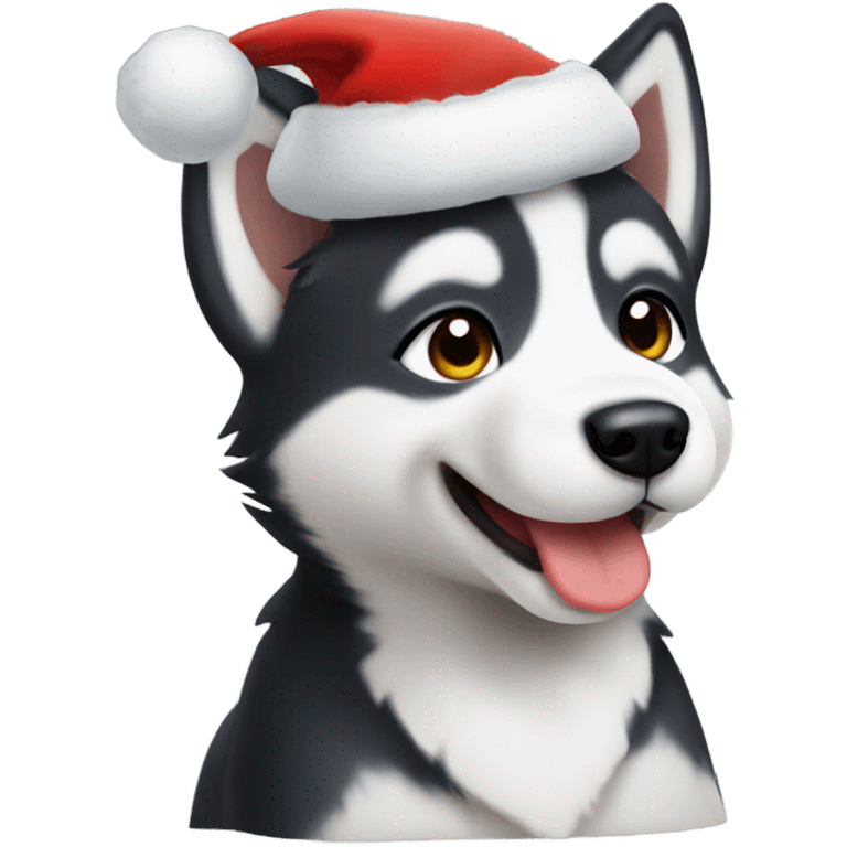 husky puppy wearing santa hat emoji