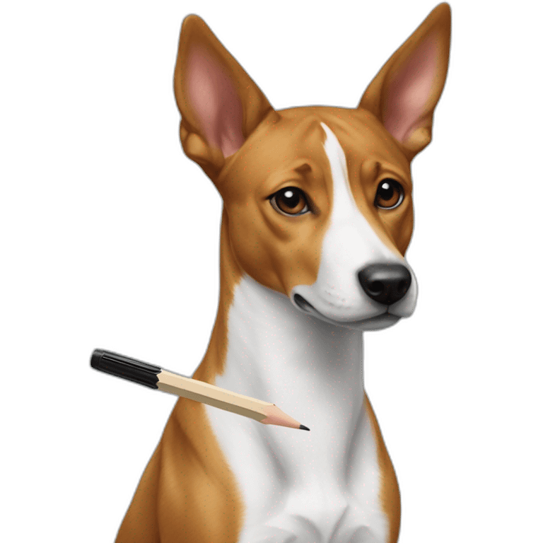 Basenji sits on a pencil emoji