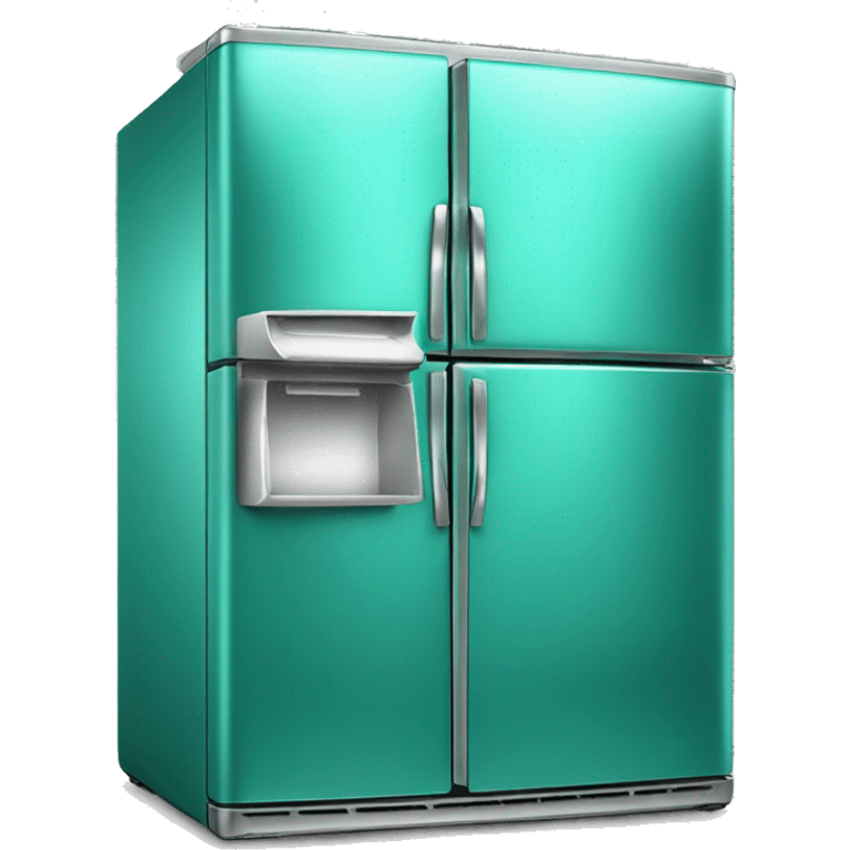 Realistic metallic turquoise fridge isolated. emoji