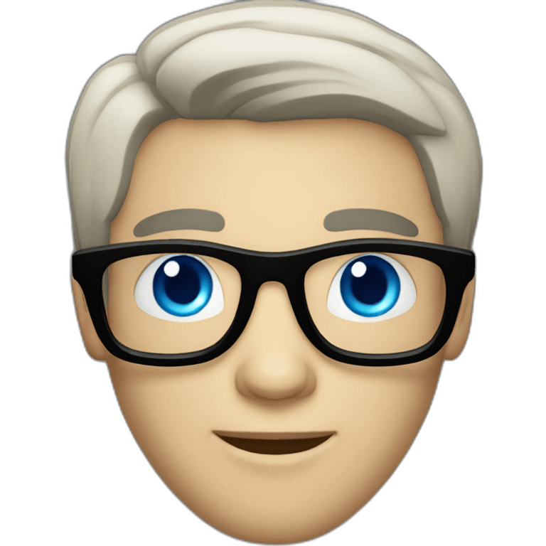 a white guy with black hair and blue eyes wearing glasses emoji