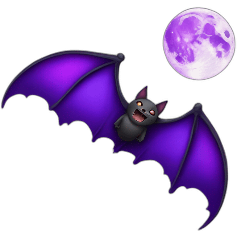 realistic full moon dripping purple with vampire bat wings flying in front emoji