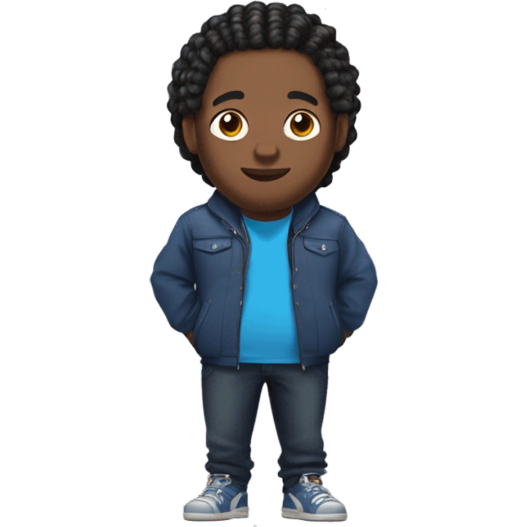 Fat African man with braids and blue zip up jacket with anime shirt under jacket  emoji