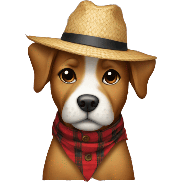 dog with straw hat and red plaid outfit emoji