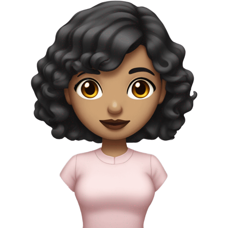 A South Asian girl with pale skin, black wavy short hair and pale pink lips emoji