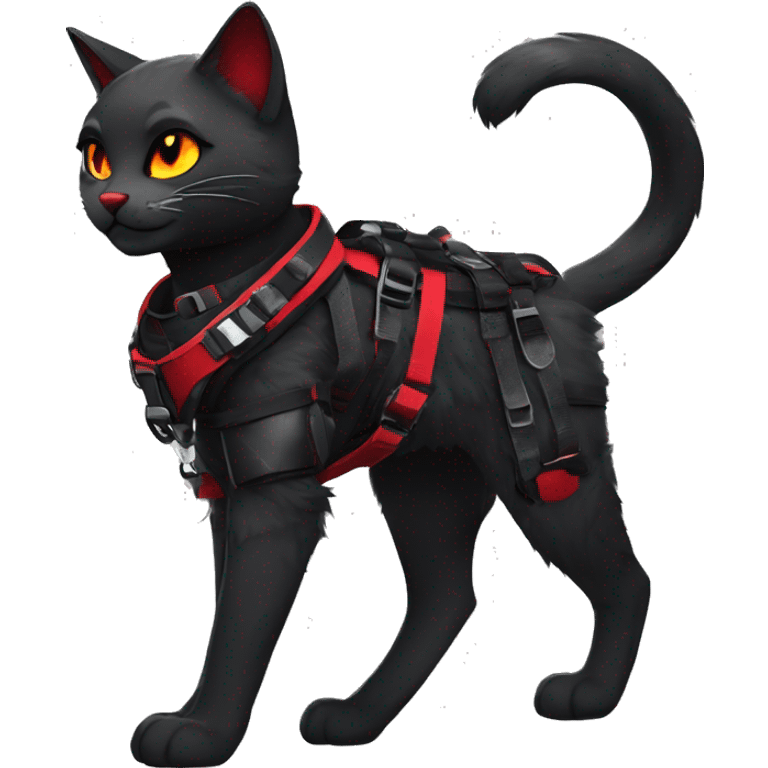 Anthro Furry Edgy Elegant black red anthro cat wearing a harness collar cyberpunk techwear emoji