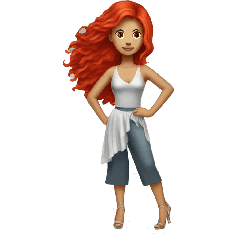 White woman disco dancer with red hair.  emoji