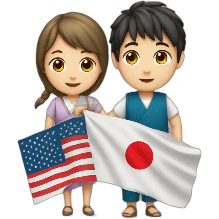 boy and girl holding Japanese flag emoji