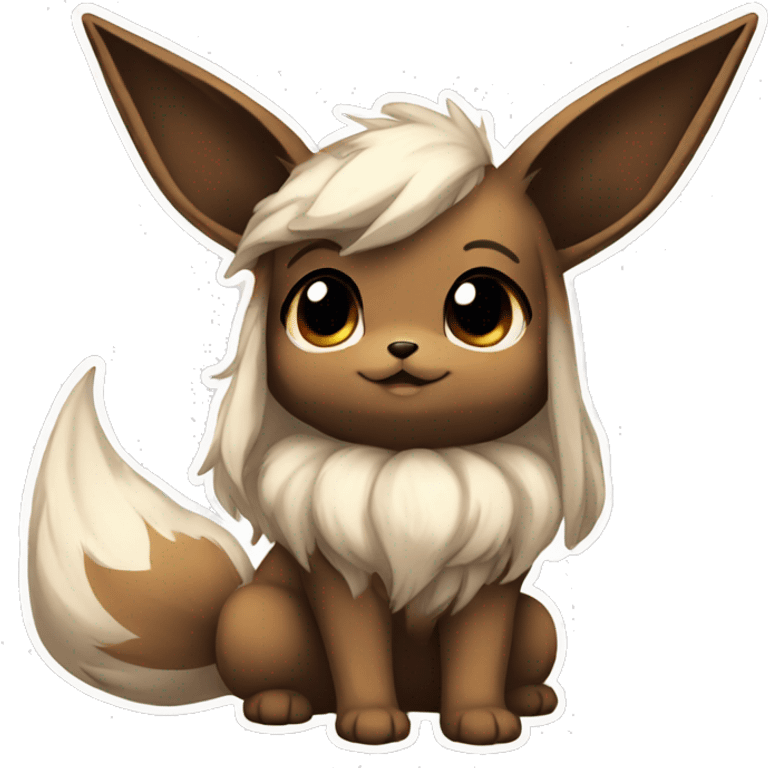 Kawaii Shiny Eevee with dark brown long emo hair covering her eyes Full Body emoji