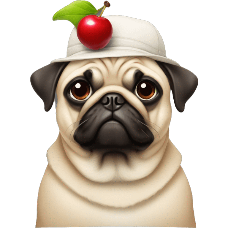 Pug wearing hat with cherries on it emoji